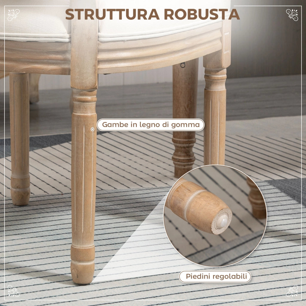 Set 2 Sedie da Pranzo Vintage - Xylo - Legno Tessuto Bianco Panna 49x56x96cm