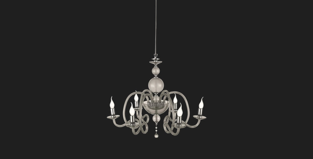 LAMPADARIO VIVALDI 6 LUCI FUME' CROMO ATTACCO E14 D.75CM