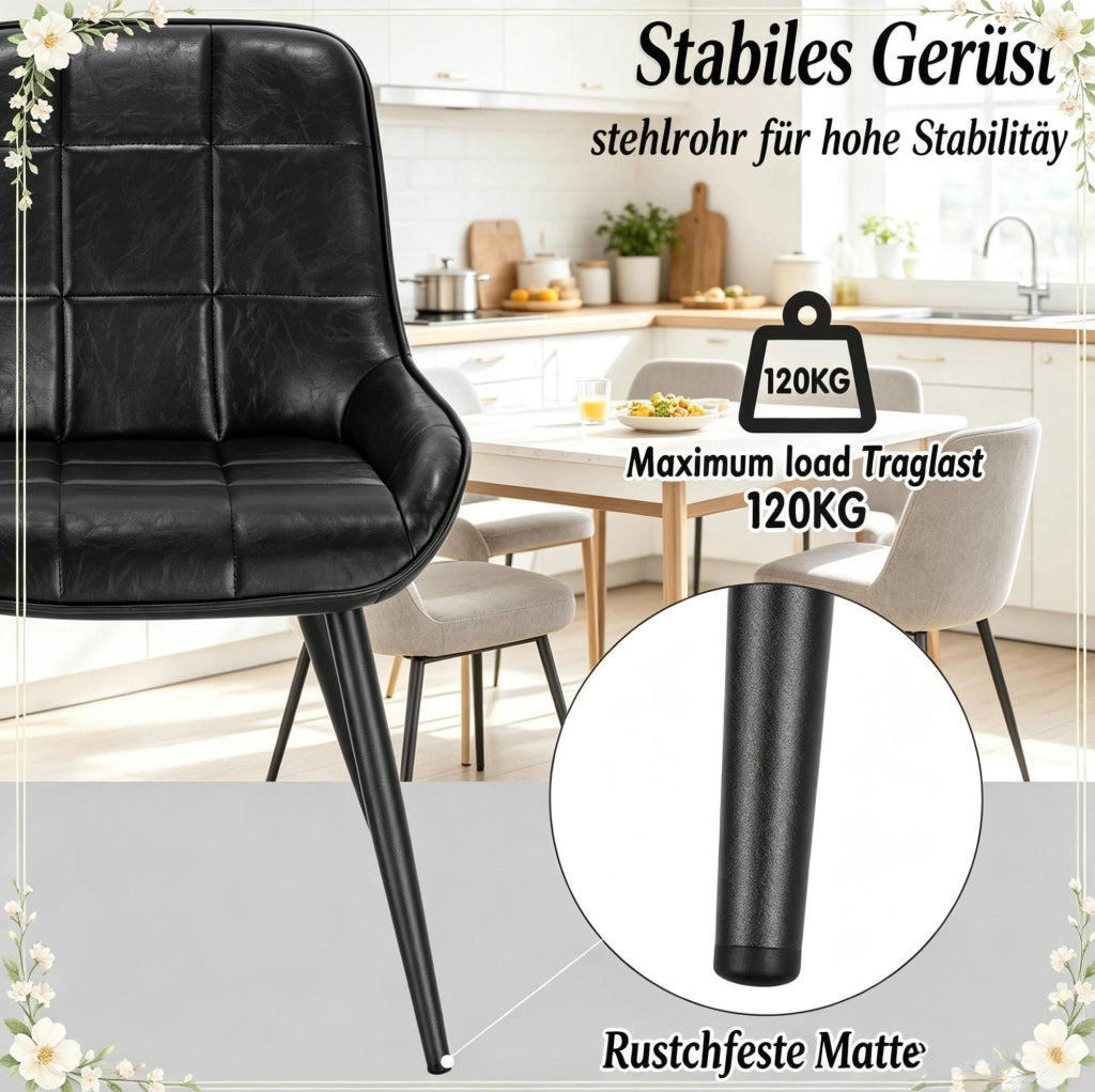 SEDIA da pranzo imbottita 47 cm in similpelle nera Set da 4 pezzi
