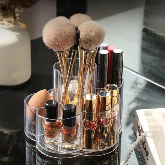 Scatola di trucco moderna a 360 gradi, organizzatore di cosmetici, cassettiera per bagno, mobile con 6 contenitori, set di pennelli per trucco, organizzatore per gloss labiale, armadio per la stanza da bagno.
