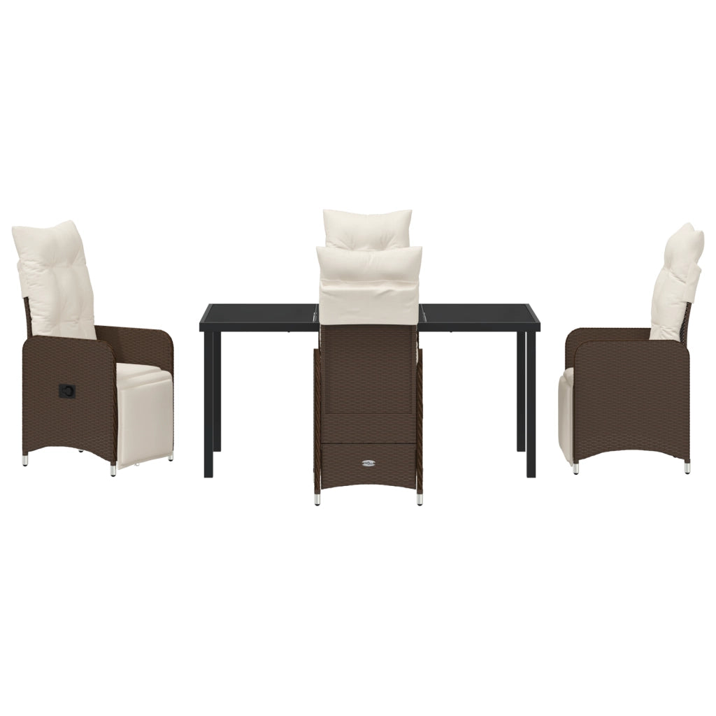 Set da Pranzo da Giardino 5 Pezzi Marrone con Cuscini in Rattan Polivinilico