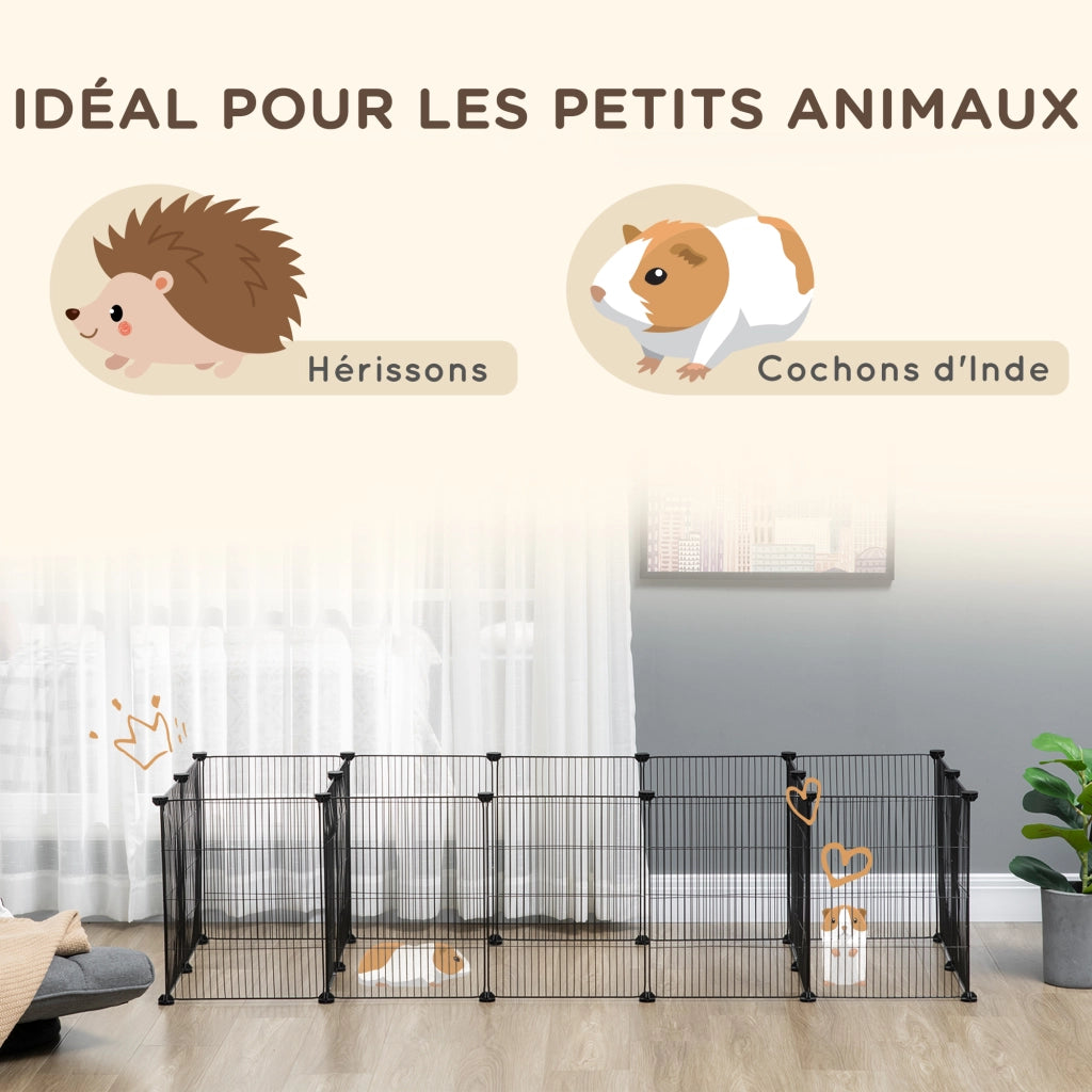 Recinto per Animali Domestici ¨C zephmum ¨C Griglia Metallo Nero 18 Pannelli 2 Porte 175x70x45