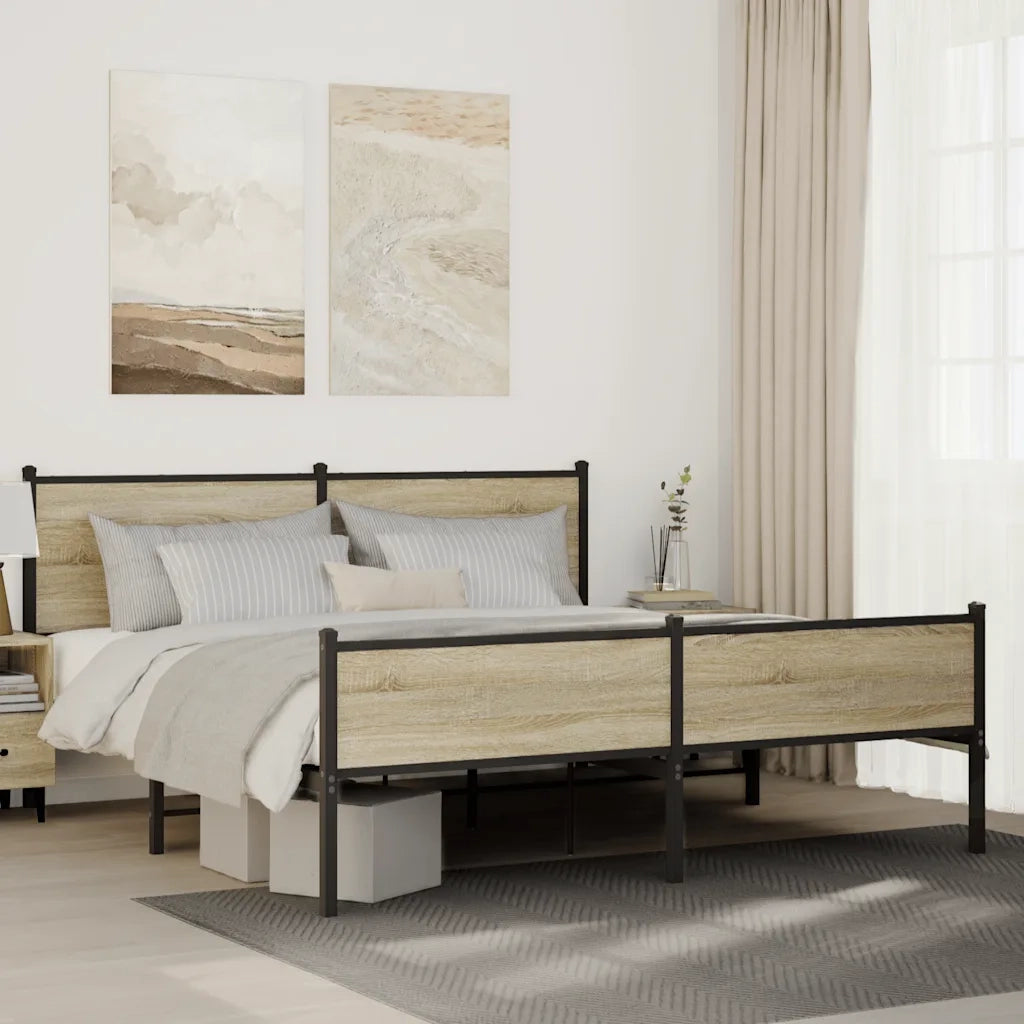 vidaXL Giroletto senza Materaso in Metallo Rovere Sonoma 183x213 cm