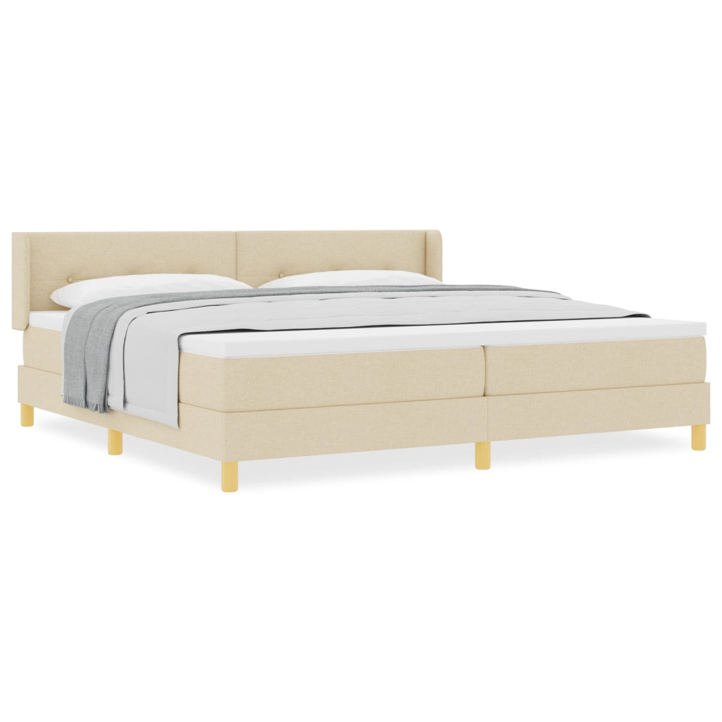 Letto box spring e materasso crema 200x200 cm in tessuto