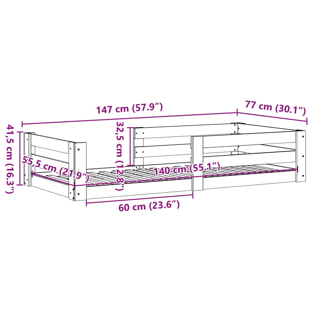 Letto senza Materasso 70x140 cm in Legno di Pino 855687