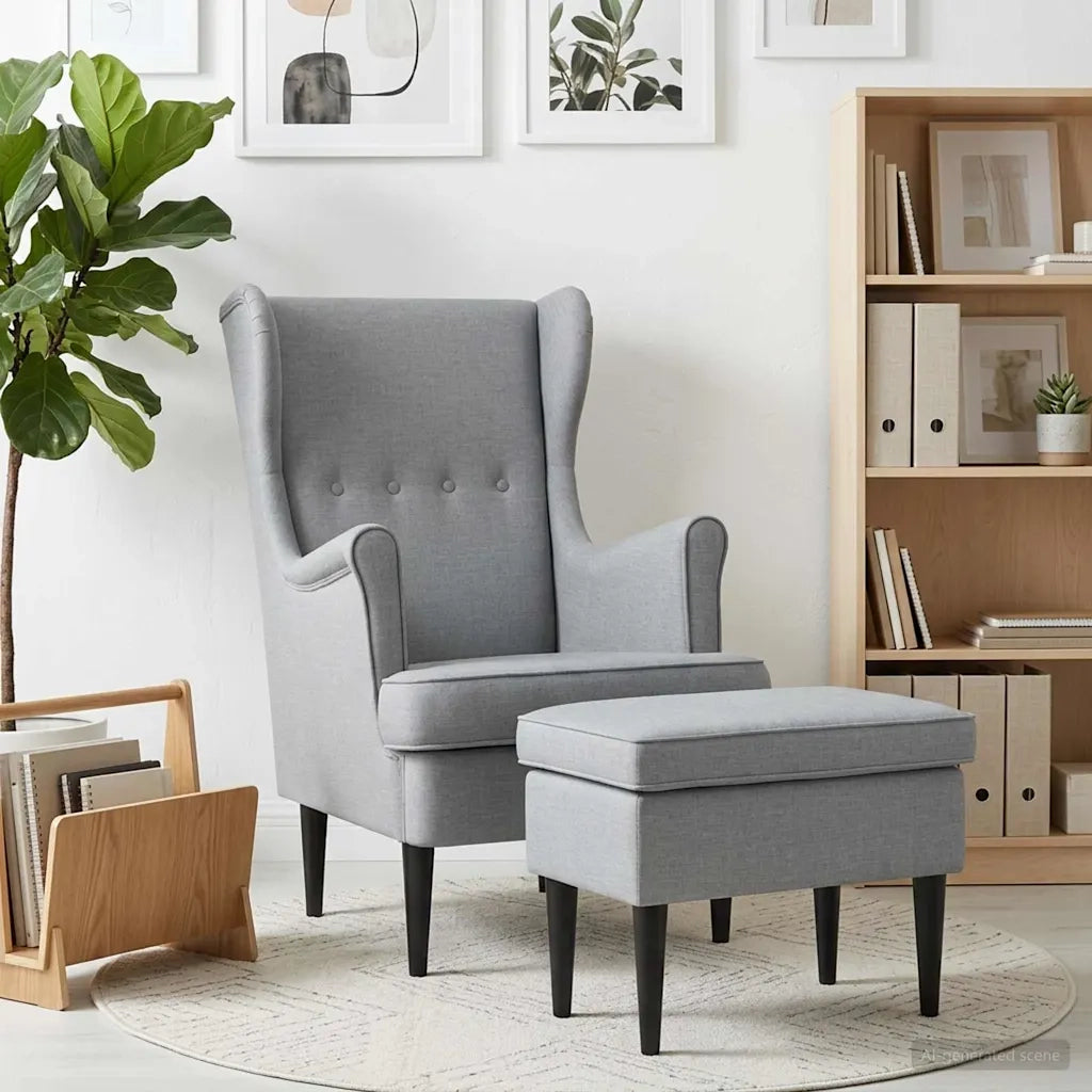 Poltrona con Ottomano 2 pz Grigio Chiaro Tessuto 3418831
