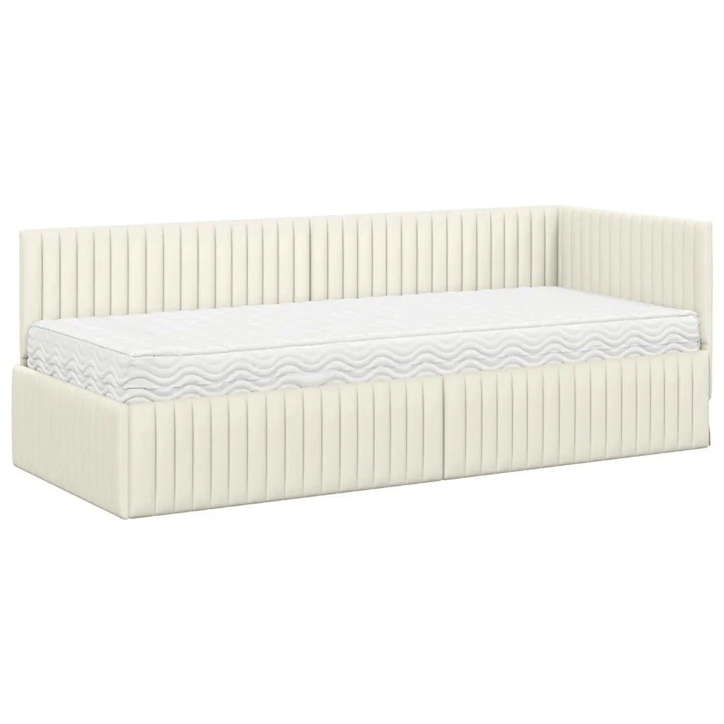 Struttura Letto Angolare con Materasso 2 pcs Crema Velluto 3393805