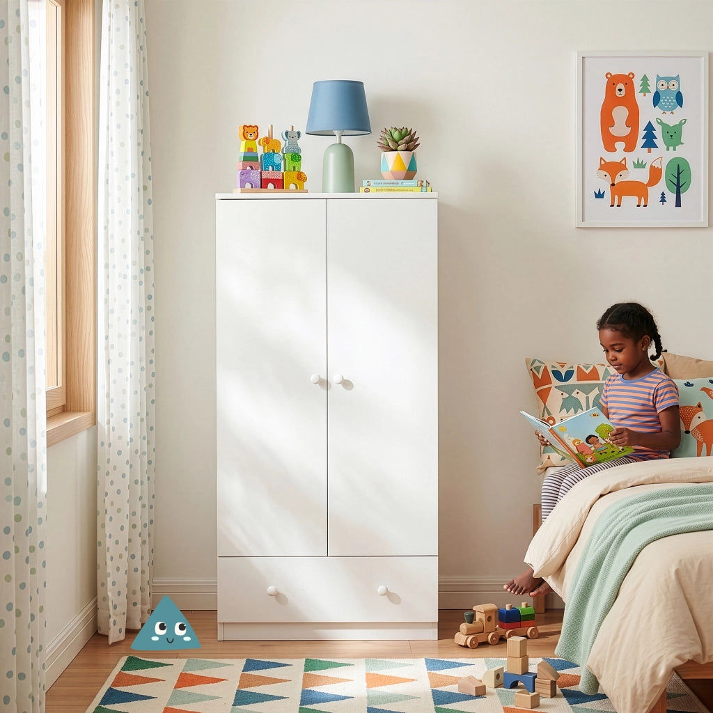 Armadio Beldinupp per Cameretta a 2 Ante e Cassetto 123 x 60 x 40 cm - Bianco [en.casa]
