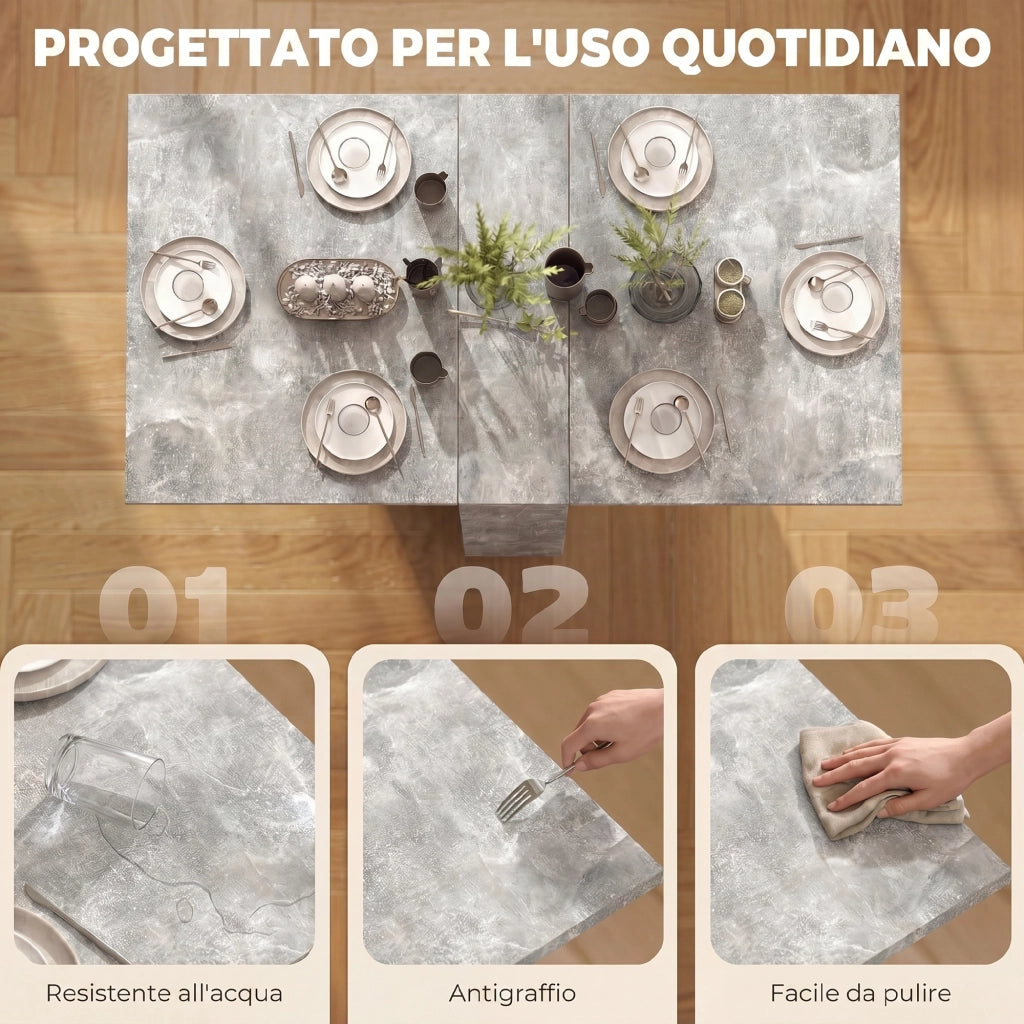 Tavolo Pieghevole in Legno per 4-6 Persone con Ruote. 75x140x74cm. Grigio