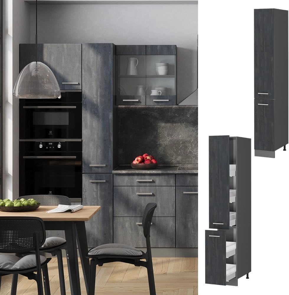 Armadio da farmacia R-Line, Calcestruzzo nero, 30 cm, per la libera combinazione all'interno di sistemi cucina modulari