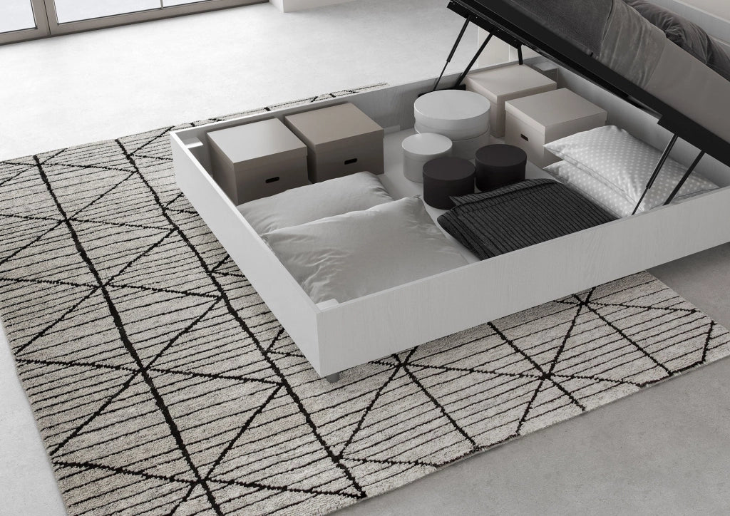Letto Matrimoniale Francese 140x200 cm Senza Rete Testata Doghe Inclinata Ankel Bianco Frassino