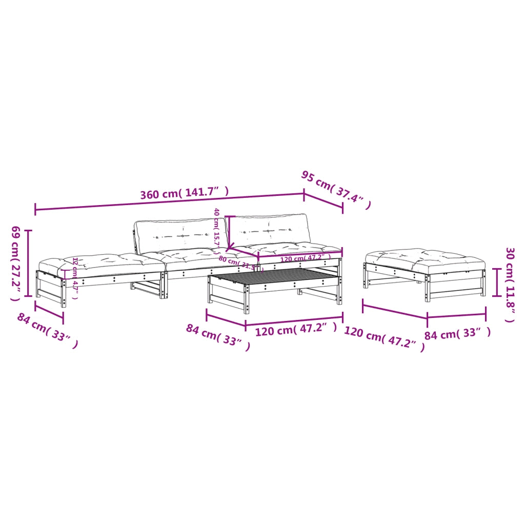 Set Divani da Giardino 5pz con Cuscini Legno Impregnato di Pino 3186122