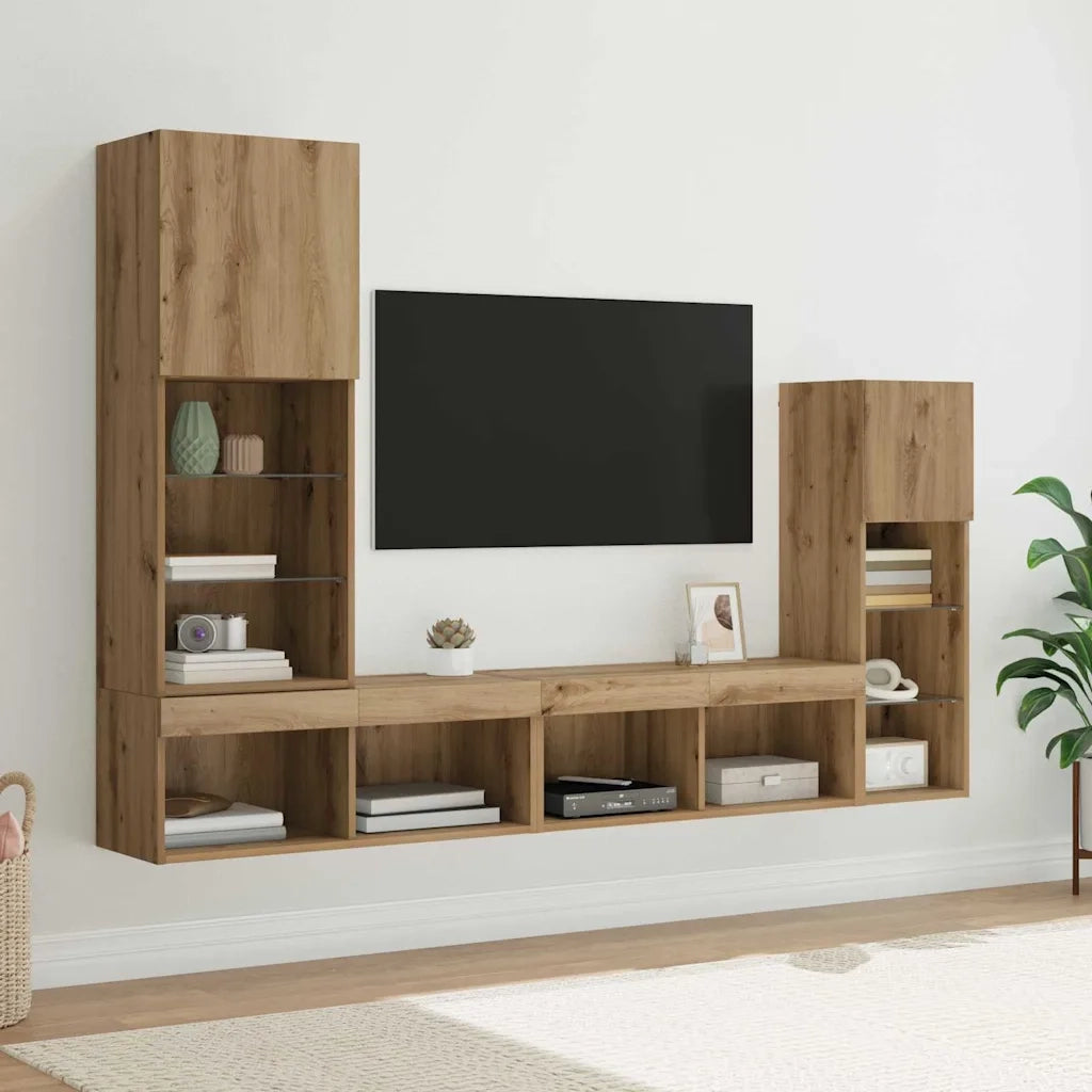 Unit¨¤ per TV a Muro 4 pz | Armadietto TV | Mobile Porta TV Rovere artigianale Legno multistrato