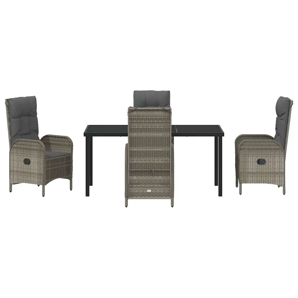 Set da Pranzo per Giardino con cuscino 5 pcs Grigio polyrattan