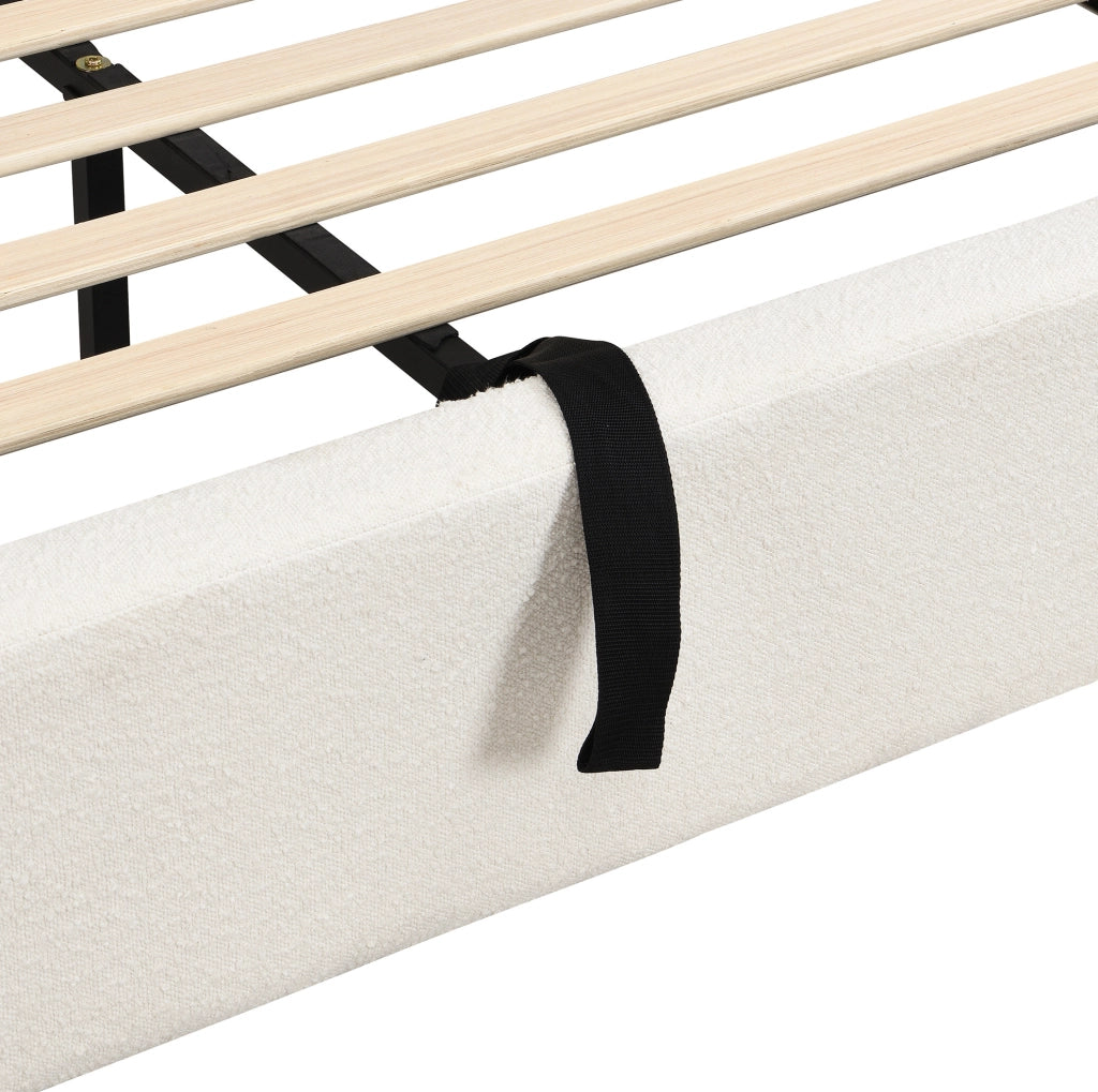 Letto matrimoniale 160 x 200 cm in bouclé beige con contenitore idraulico e rete a doghe