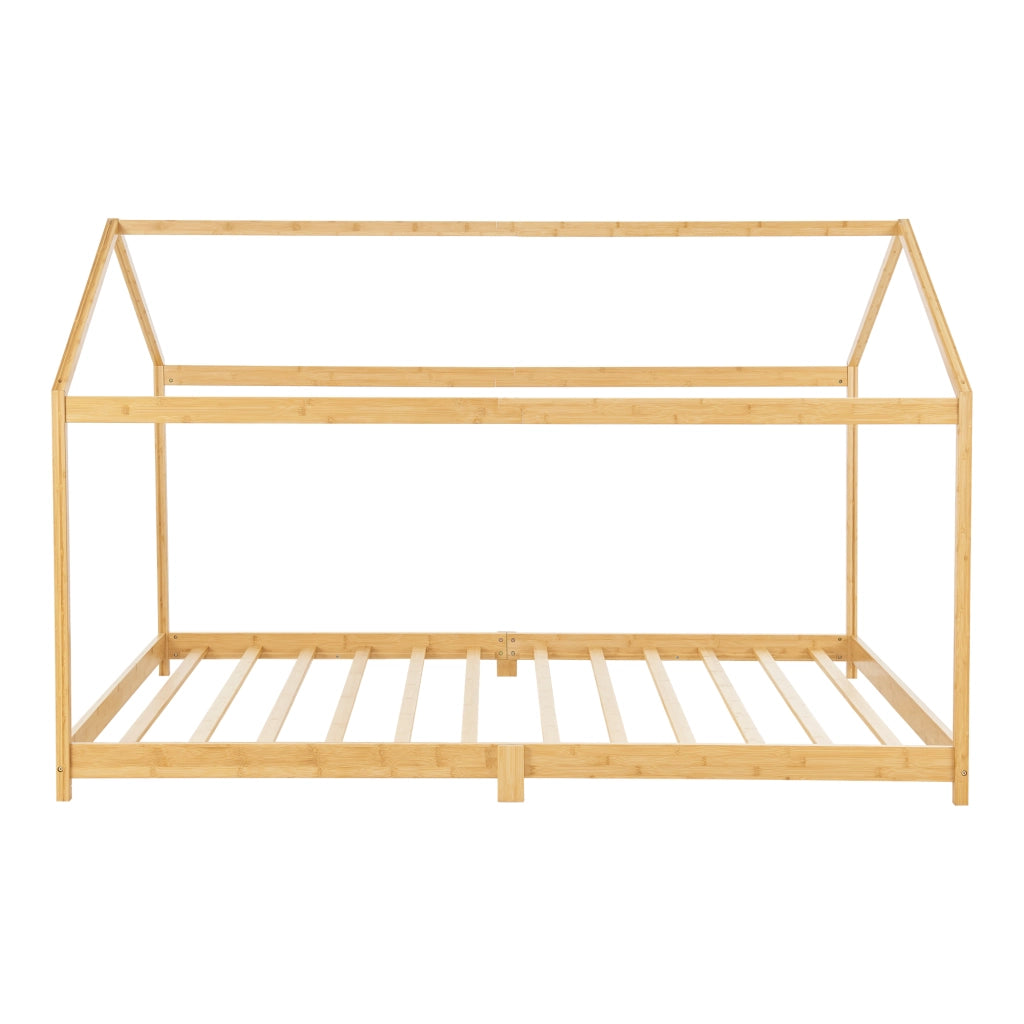 Letto per Cameretta ’Vindafjord’ a Forma di Casetta con Materasso 90x200 cm Bambù Naturale [en.casa]