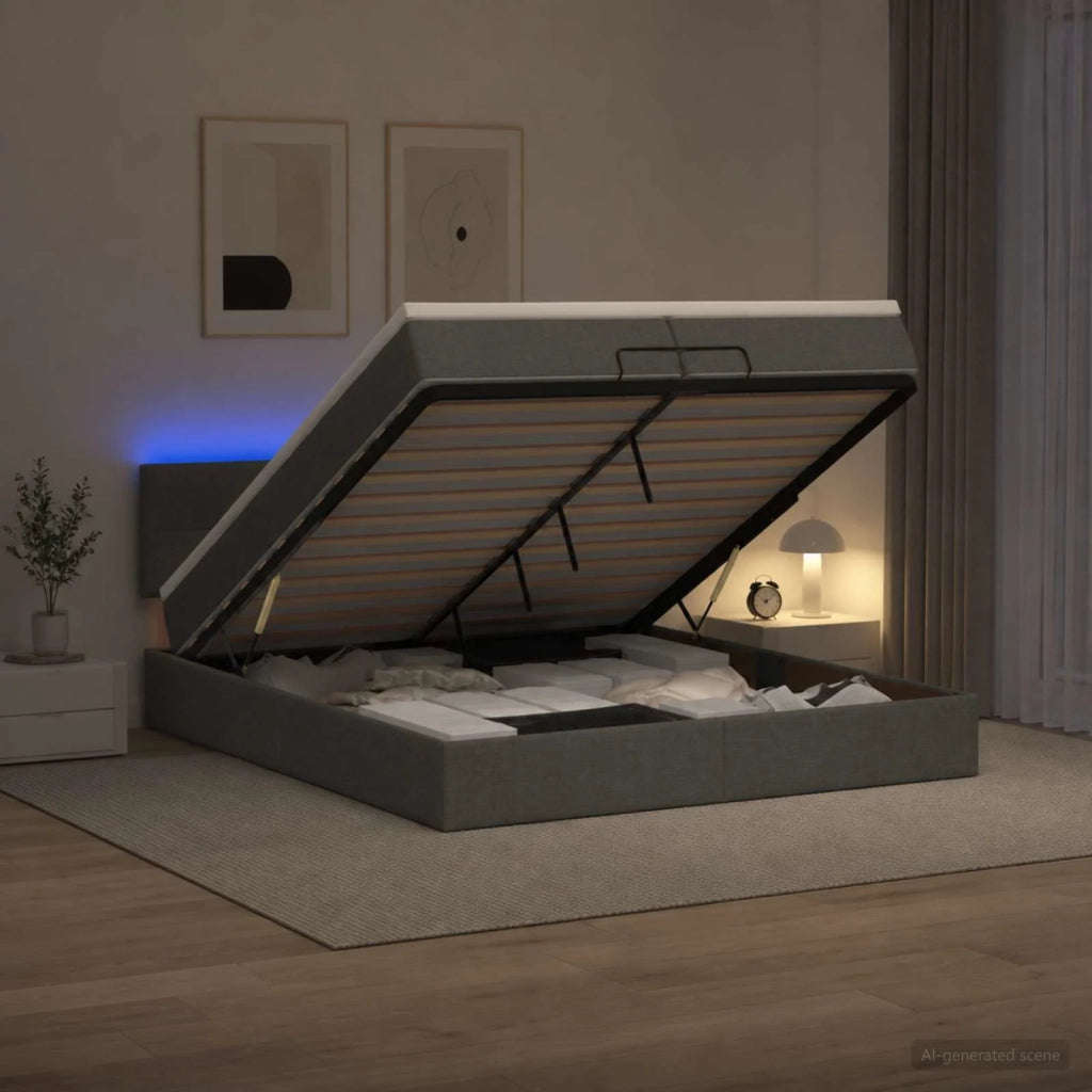 Letto Ottomano con Materasso e LED Grigio Scuro 200 x 200 cm 3456934