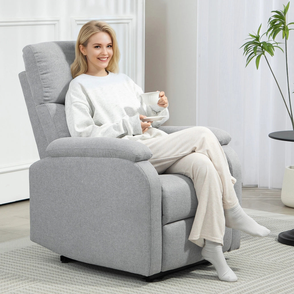 Poltrona Relax TV con funzione reclinabile, tessuto effetto lino, portata 150 kg, grigia