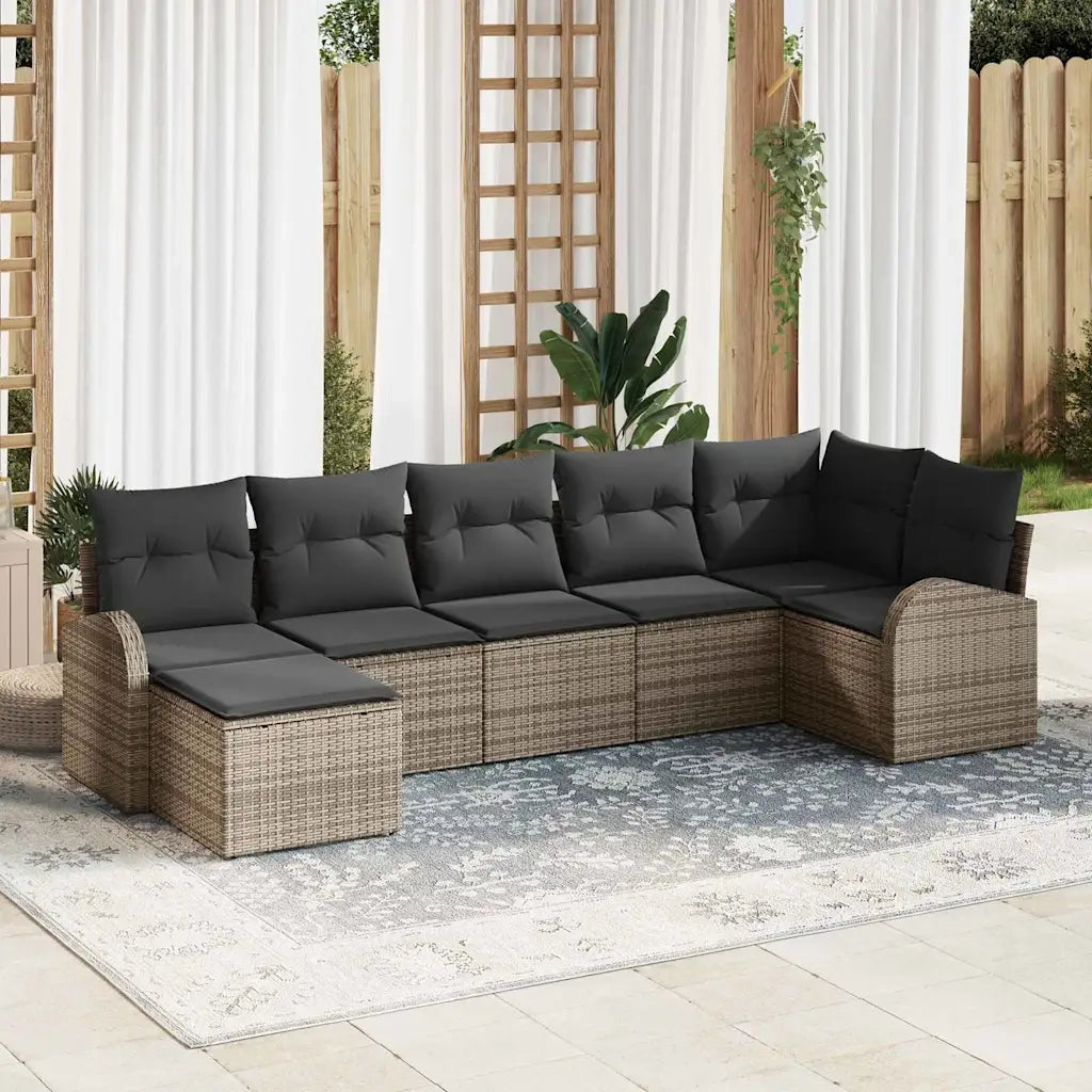 Set Divano da Giardino con cuscino 7 pcs Grigio Poly Rattan 3346129