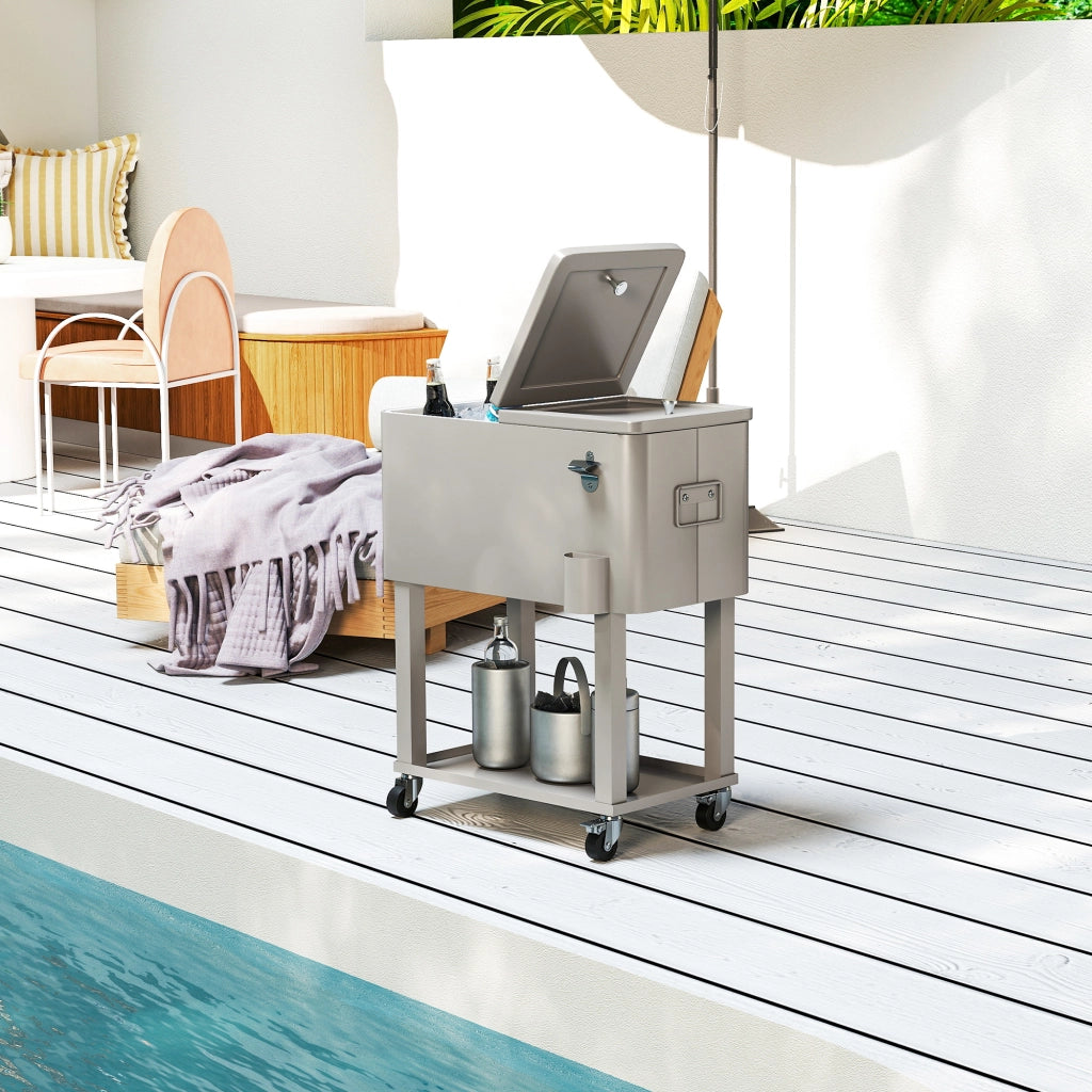 Carrello Refrigeratore con Ruote e Ripiano 56L per Giardino e Terrazza ¨C zephmum ¨C 67x35x80 cm Grigio