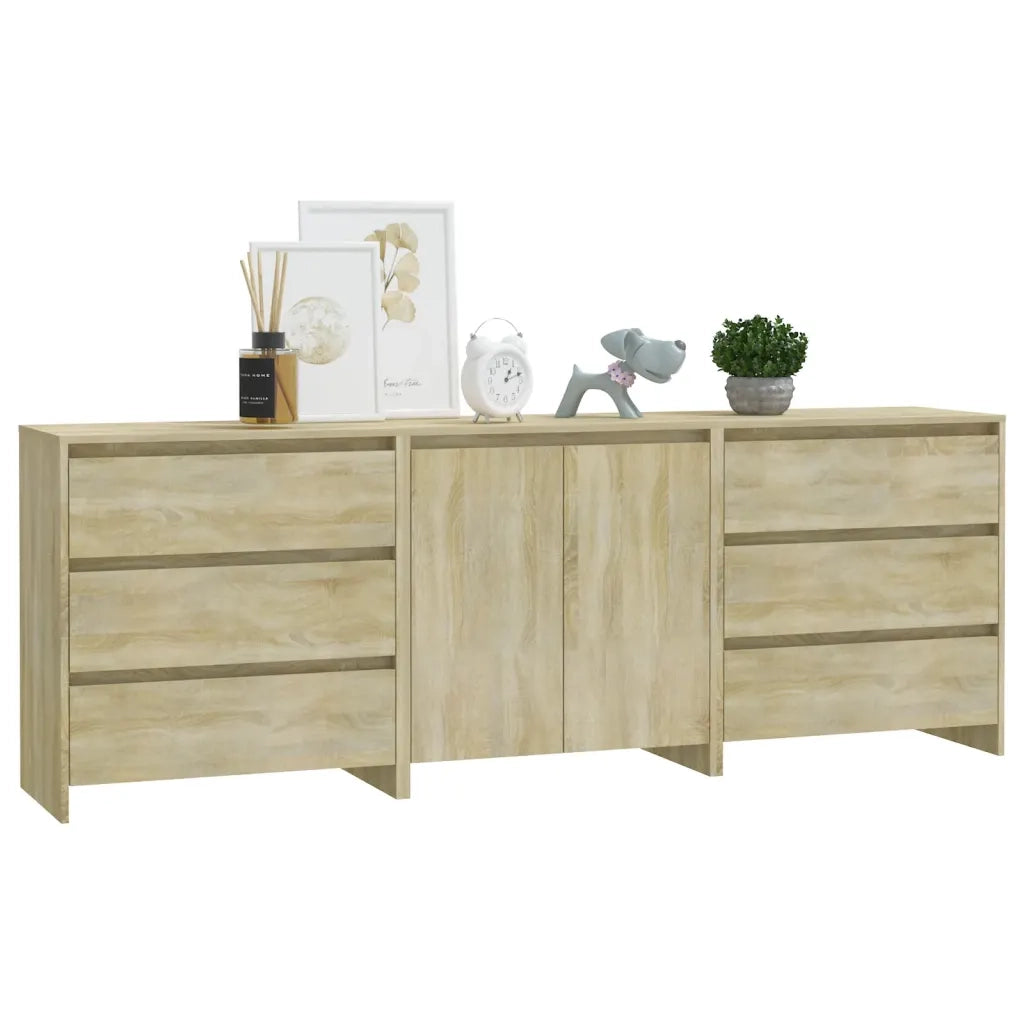 Credenze 3 pz | Madia | Buffet da pranzo | Armadio da pranzo Rovere Sonoma in Legno Multistrato