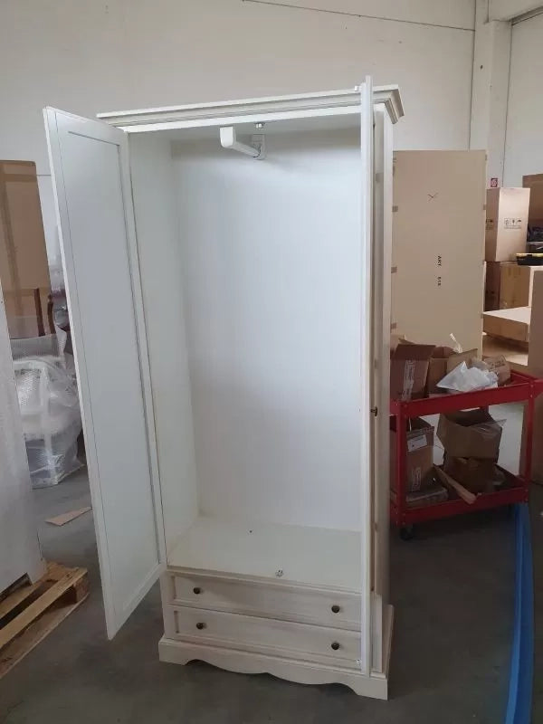 Armadio 2 porte 2 cassetti legno shabby bianco anticato 87x40x192 - Mobili 2G