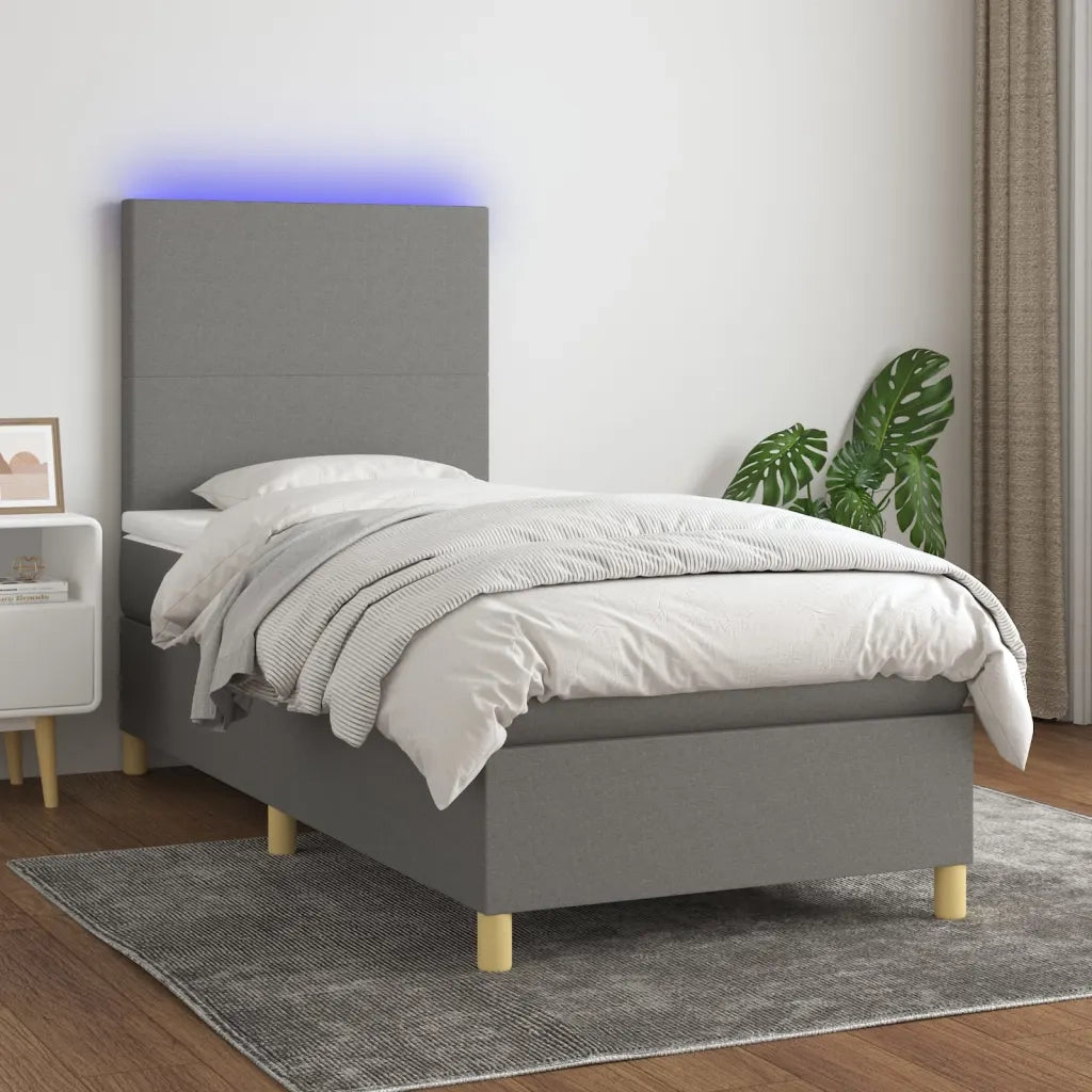 Letto a Molle Materasso e LED Grigio Scuro 80x200 cm in Tessuto