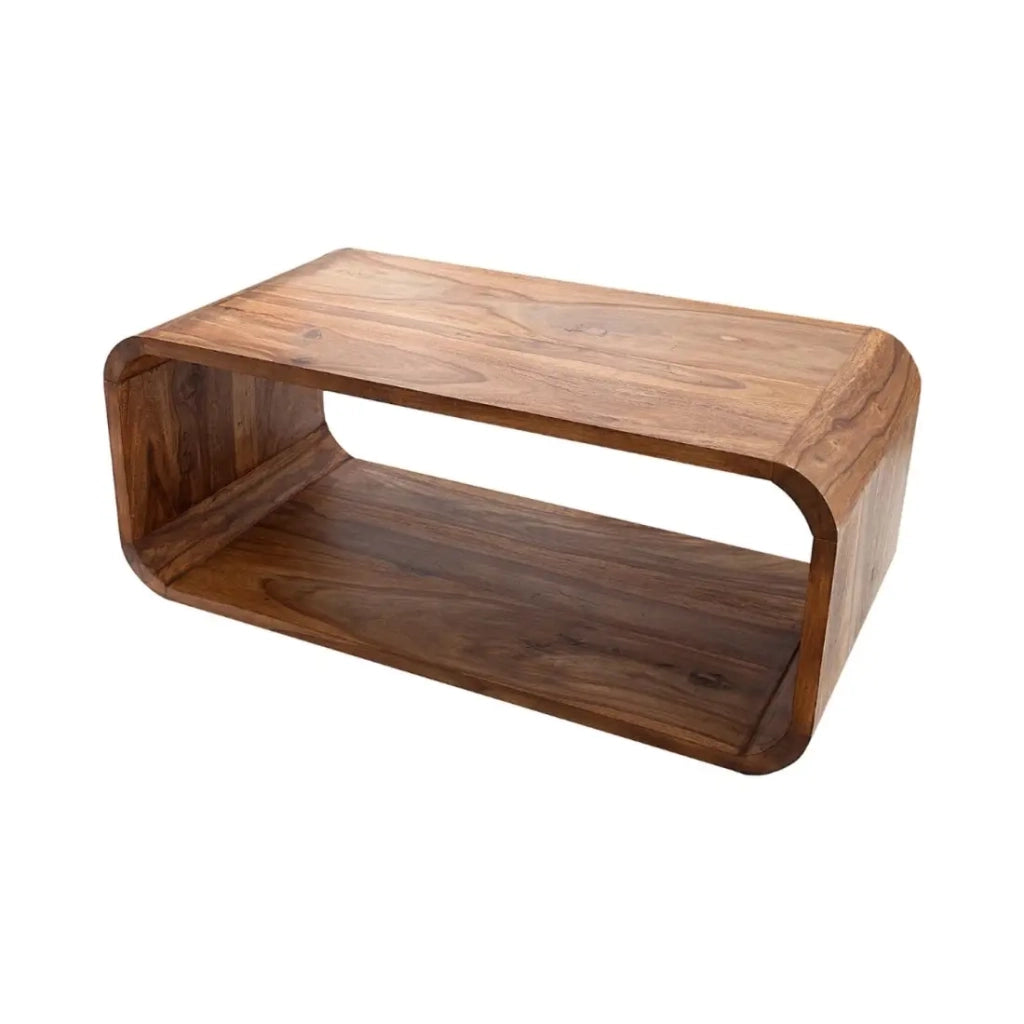 Tavolino basso CURVENA in legno massiccio di Sheesham – tavolo dal design con nicchia in stile chic naturale
