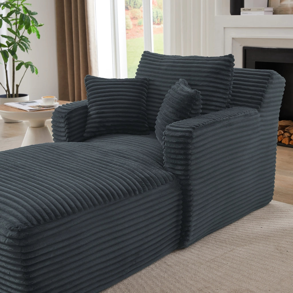 Chaise Longue Divano Convertible con Schienale Piatto, in Corduroy, Grigio Scuro