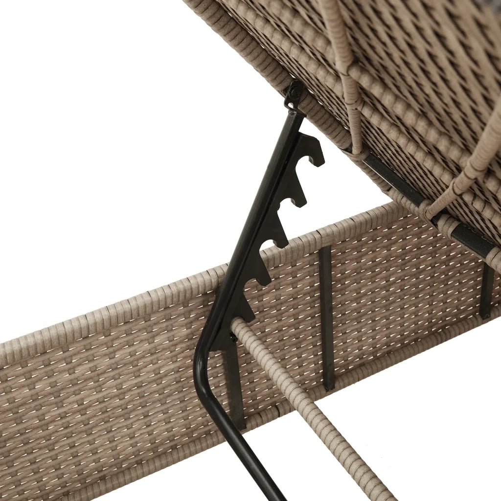 Lettino Prendisole | Sdraio da giardino | Lettino da sole con Tavolo e Cuscino Beige in Polyrattan