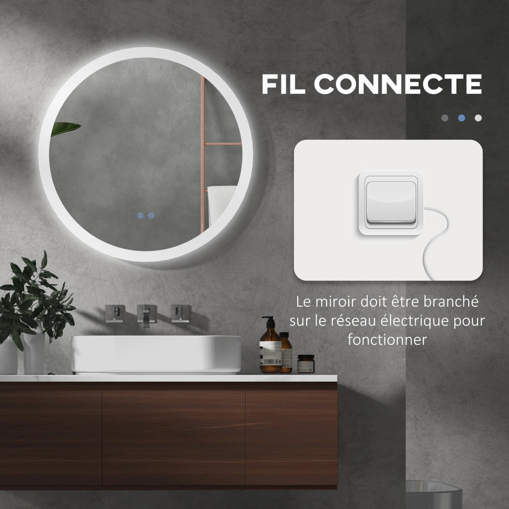 Specchio da bagno LED rotondo con antibu¨¦e 70 cm ¨C zephmum ¨C bianco argento 35W