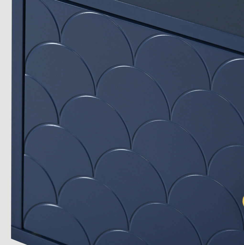 Comodino 35x35x51 cm blu navy in pannello truciolare e metallo con anta