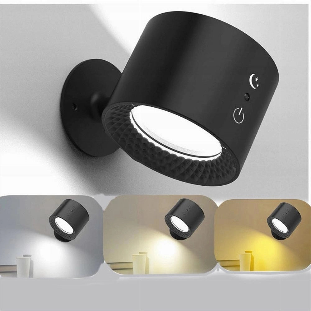 Trade Shop - Lampada Parete Led Luce Fronte Retro Ricarica Usb 3 Colori Luce Orientabile Bd01-3c - Nero