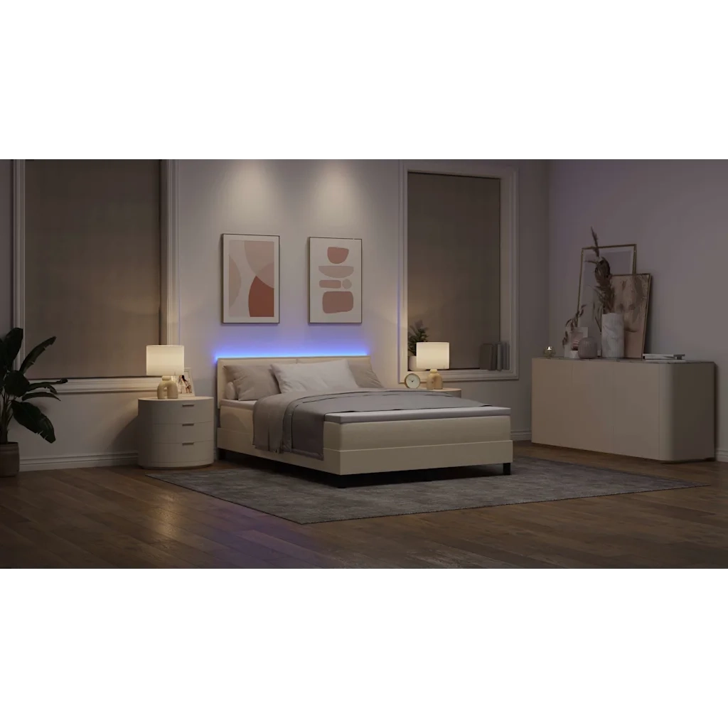 Letto a molle con materasso con led Crema 140 x 200 cm Tessuto 3342140