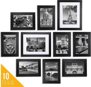 Set di 10 cornici per foto - collage nero - diversi formati - legno