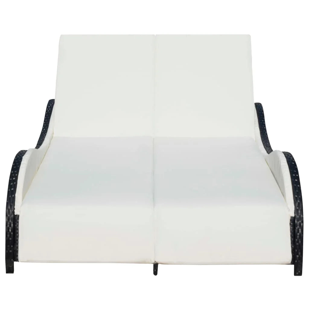 Lettino prendisole sedia a sdraio lettino prendisole letto da giardino mobili da giardino mobili da esterno doppi con cuscino ondulato resina intrecciata nera 02_0012729