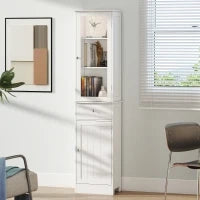 kleankin Mobile Colonna Bagno Salvaspazio con Armadietto, Cassetto e Ripiani in MDF, 40x27x171.5cm, Bianco