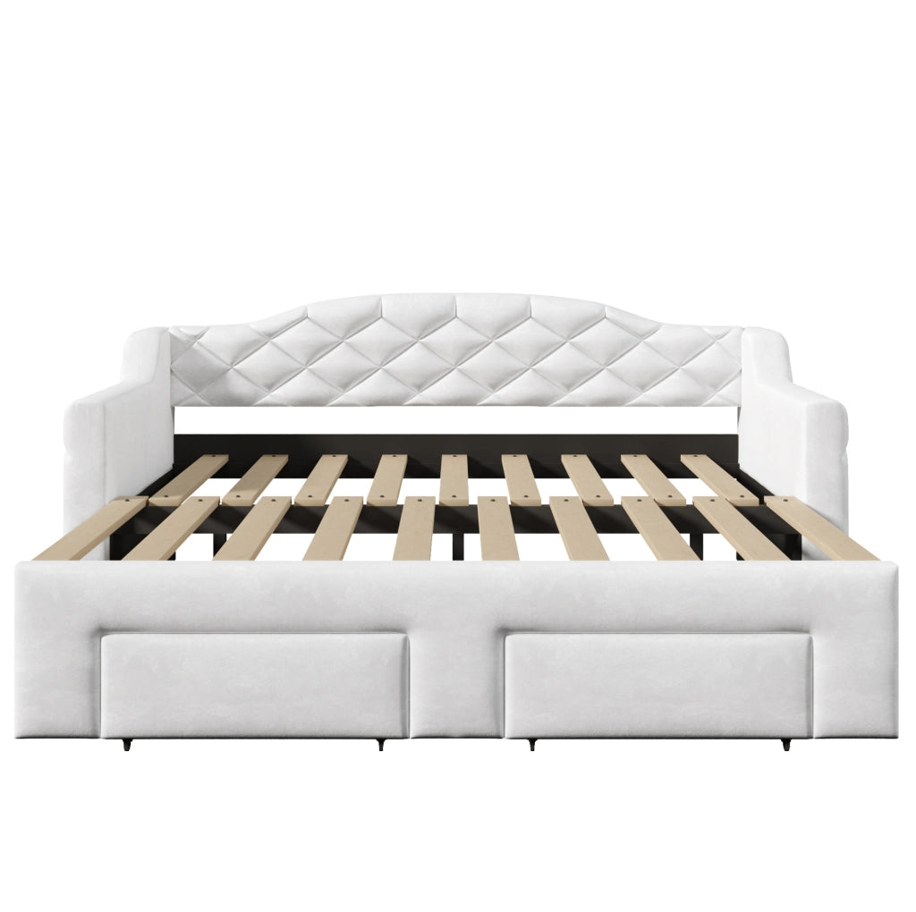 Letto da giorno estraibile 90x200/180x200 cm con 2 cassetti e LED bianco