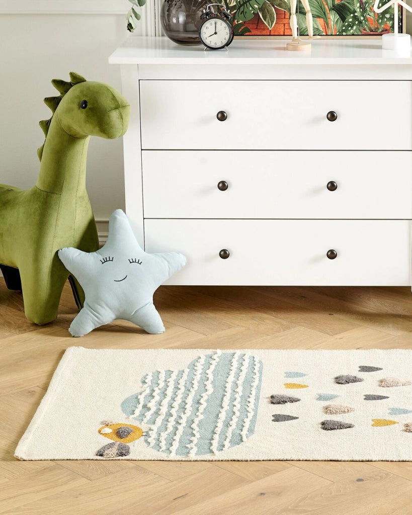 Tappeto per aree multicolore con stampa di nuvole 80 x 150 cm, a pelo basso, per la stanza dei bambini.