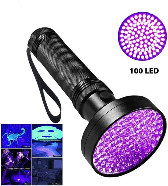 Zaklamp UV con 100 LED UV per la deteozione di macchie di urina in animali domestici - nero