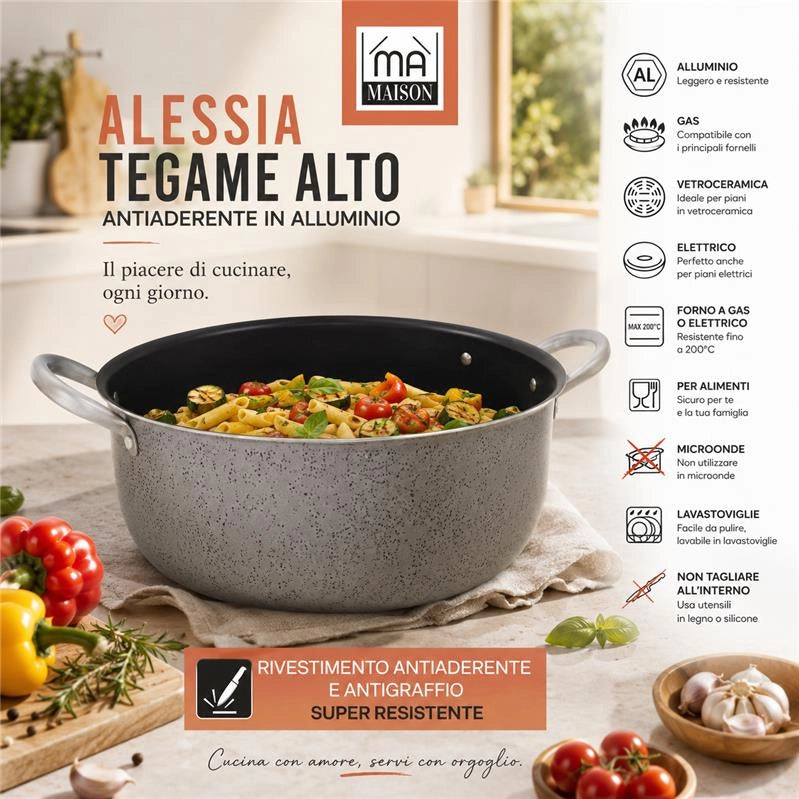 MA MAISON CASSERUOLA ALESSIA ANTIADERENTE IN ALLUMINIO CON MANICI - DIAMENTRO 30 CM X 12H CM