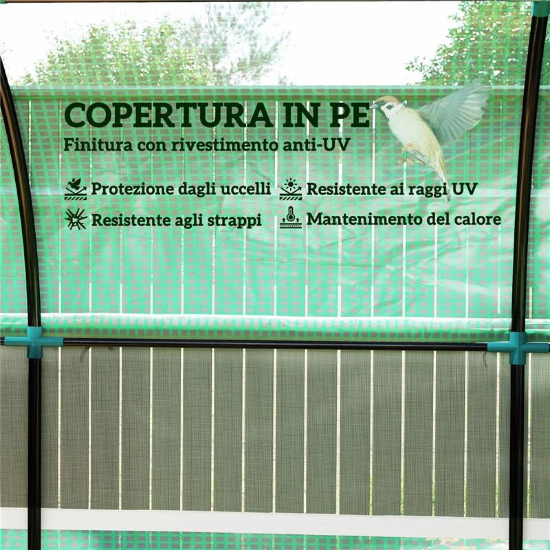 SERRA A TUNNEL PER ORTO 3X2X2 M IN ACCIAIO E PE ANTI UV CON PORTE AVVOLGIBILI E FINESTRE, VERDE