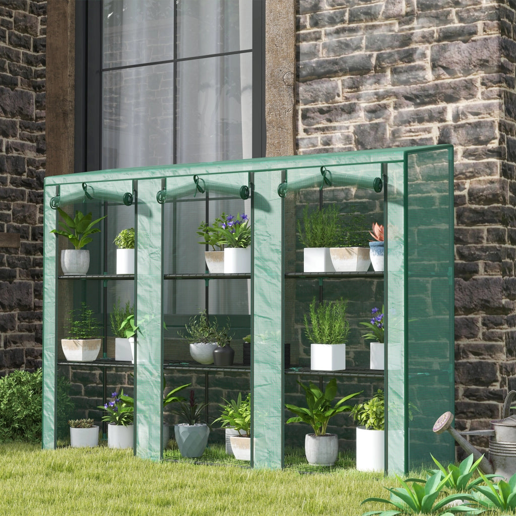 Serra da giardino 3 livelli 9 ripiani con porta a rullo ¨C zephmum ¨C 215x46x151cm verde