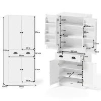 Armadio contenitore moderno con 4 ante e 1 cassetto, 6 ripiani portaoggetti e 4 ripiani regolabili, adatto per cucina, sala da pranzo e soggiorno, 80x40x182 cm, Bianco