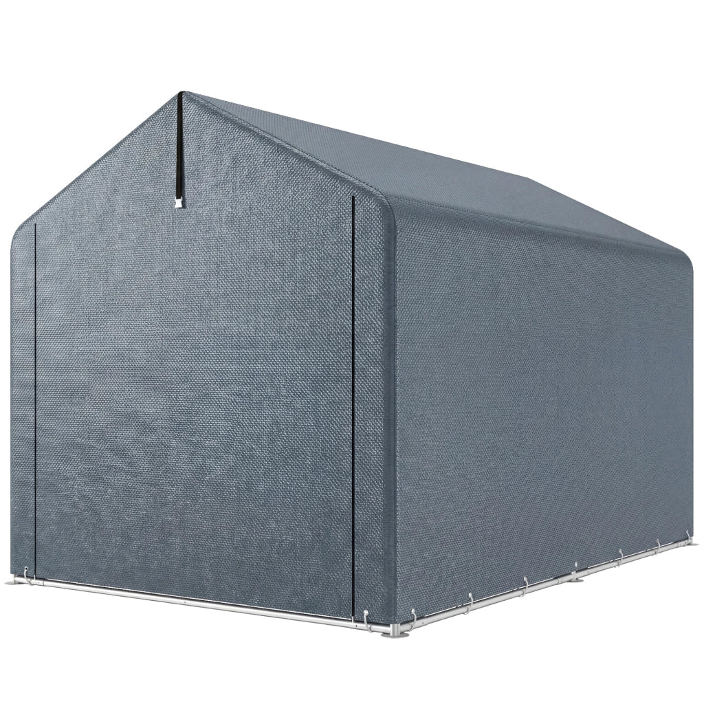 Tenda Garage con Copertura Rinforzata Impermeabile e Ingresso Zip, in Acciaio Zincato, 162x221.5x163 cm, Grigio
