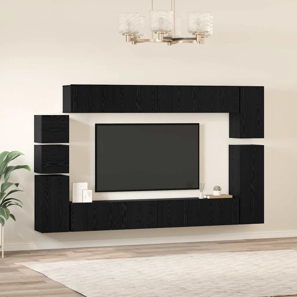 vidaXL Set mobile TV 9 pcs Rovere nero Legno multistrato