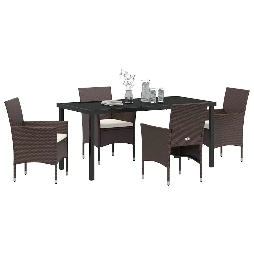 Set da Pranzo per Giardino con cuscino 5 pcs Marrone polyrattan 3379747
