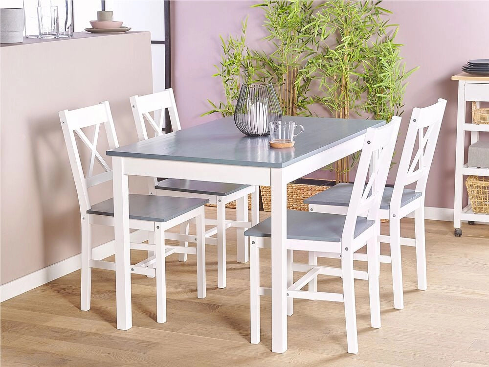 Set da pranzo in legno massello bianco con piano in legno chiaro a 4 posti 120 x 75 cm moderno scandinavo