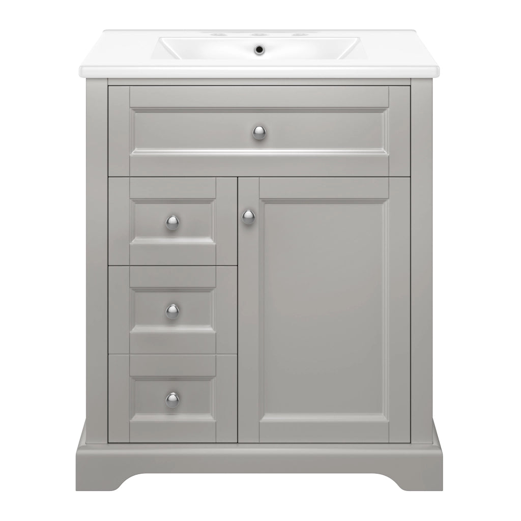 Mobile lavabo da bagno a pavimento 76x46x87 cm grigio con lavabo in ceramica, 2 cassetti, ripiano regolabile e chiusura ammortizzata