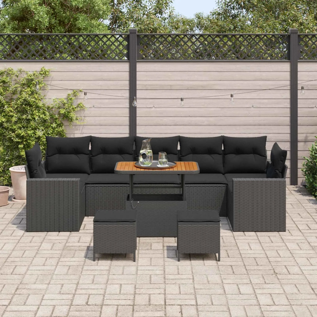 Set Divano da Giardino con cuscino 13 pcs Nero polyrattan